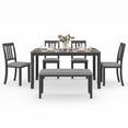 thumbnail image 5 of 6 Piece Solid Wood Upholstered Dining Room Set with Bench and Chairs, 5 of 7