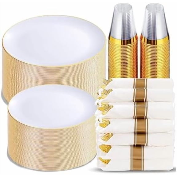 150 Piece Blue Plastic Plates Disposable - Blue Dinnerware Set Includes 25 Dinner Plates, 25 Salad Plates, 25 Utensils Set 25 Clear Cups for Birthday/Picnic/Baby Shower