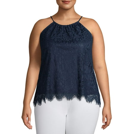 No Boundaries Juniors' Plus Size Halter Neck Lace Cami