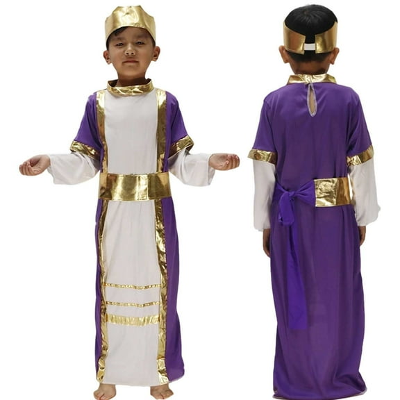 YAYUBA Boys Saint Joseph Set for Kids Saint Robe with Headpiece Waist Rope Outfit for Biblical Dress Up Role Play Party Wear
