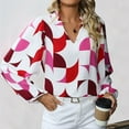 thumbnail image 5 of Aloohaidyvio Long Sleeve Tops,Women's Geometric Print V-neck Color Blocked Long Sleeved Shirt Top, 5 of 6