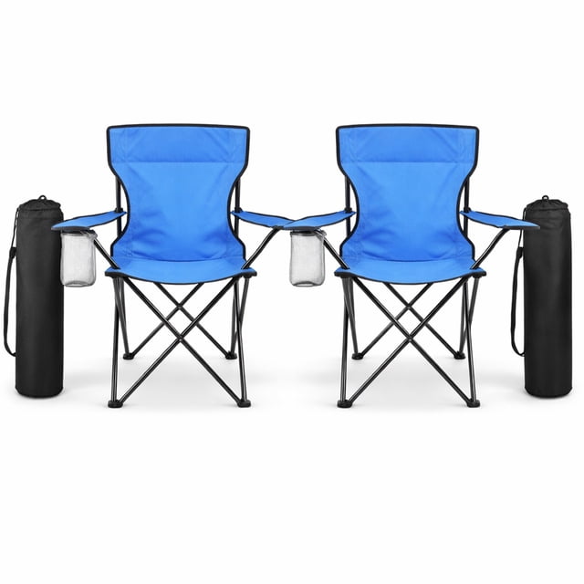 Sillas Plegables para Camping Pesca Playa y Exteriores de Lona Impermebale con Porta Vaso Ligera Sillas para Exterior Ergonomica con Estructura de Acero y Funda Transportadora Set de 2 Sillas (Azul)
