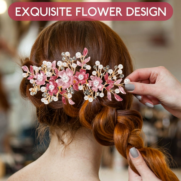 4pcs Wedding Handmade Fashion Hair Comb Set Floral Bridal Headpiece Hair Accessories Rhinestone