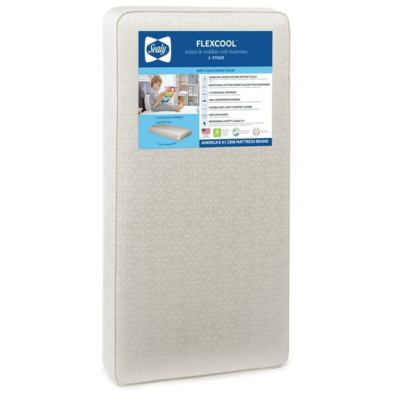 Sealy Flex Cool Breathable 2-Stage Baby Crib Mattress and Toddler Mattress, 204 Coil