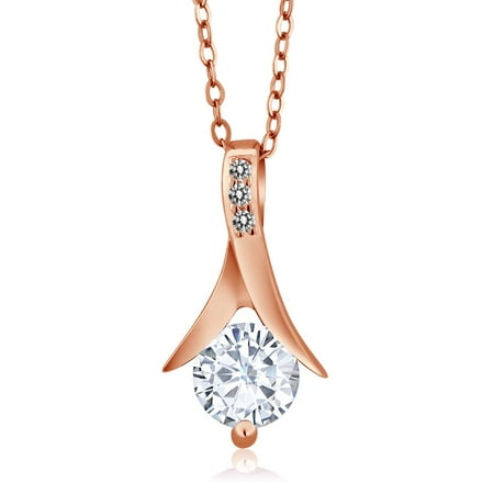0.73 Ct Round White Created Moissanite White Diamond 18K Rose Gold Pendant