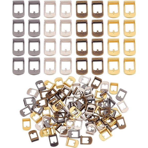 80 Pcs 4 Colors Mini Belt Fasteners Mini Iron Buckles Single Prong Belt Buckle Square Bar Buckles for DIY Leather Craft Accessories colorful