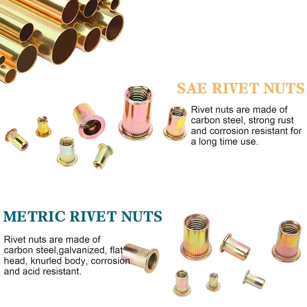 TIERPOP Practical Sturdy Carbon Steel Rivets Nut 400Pieces Assorted Size Portable Accessory for Craft Projects and Repairs