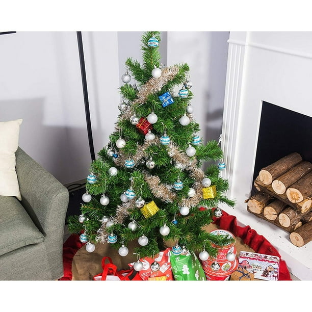 48Pack Mini Christmas Tree Ornaments Teal and Silver Shatterproof