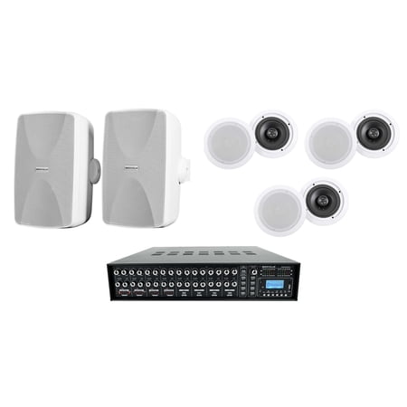 Rockville ROCK MATRIX 4-Zone Home Receiver+6) Ceiling+2) White Wall Speakers