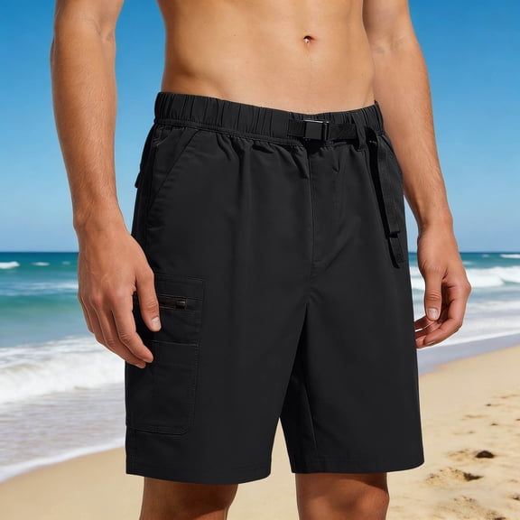 Ceisia Men's Solid Casual Cargo Shorts with Buckle Waistband Drawstring Multi-Pockets Comfortable Summer Outdoor Workwear Pants Black Gifts for Father 2X