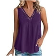 thumbnail image 3 of VBTAPA Womens V Neck Tank Tops Sleeveless Eyelet Blouse Summer Casual Camisole Flowy Pleated Shirts Purple S, 3 of 8