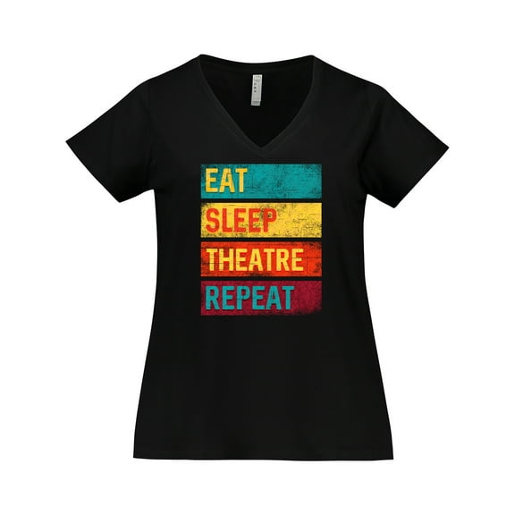 Inktastic Eat Sleep Theatre Repeat Drama Gift for Actor Women's Plus Size V-Neck T-Shirt