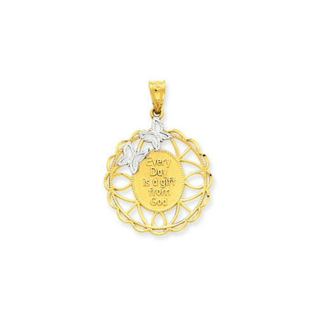 Jewelryweb 14K Rhodium Butterfly Circle Pendant