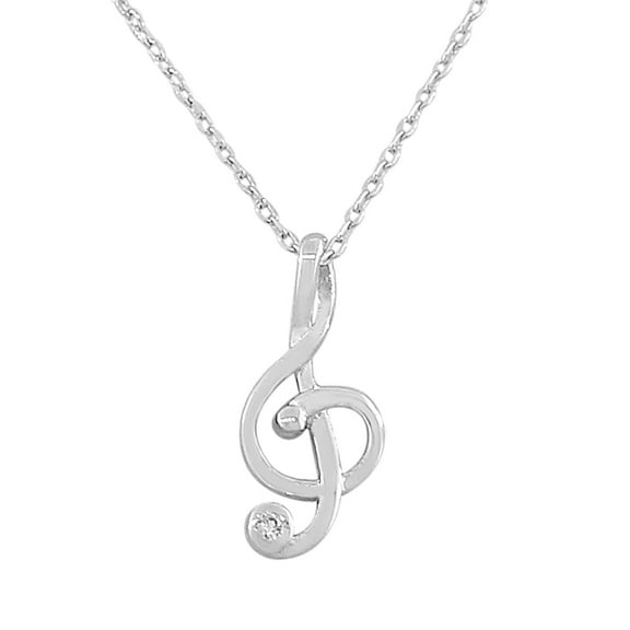 925 Sterling Silver Womens Music Musical Clef CrystalCZ Pendant Necklace
