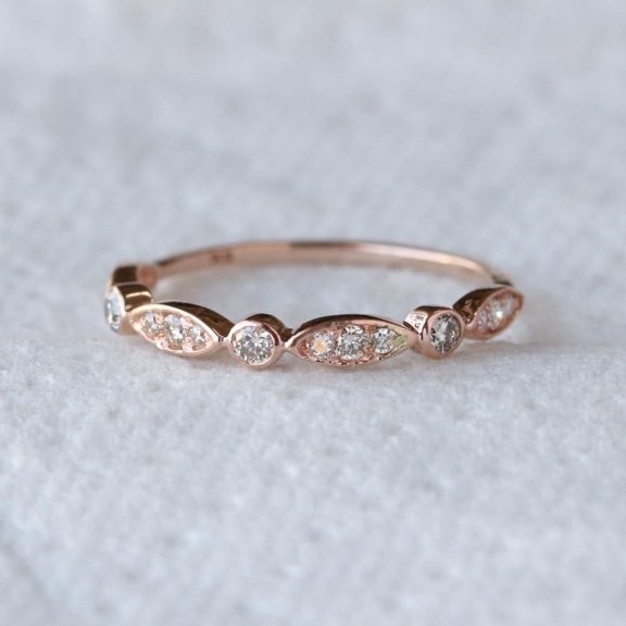 Marquise Design Band, Diamond Half Eternity Ring, Midi Ring, Gold Plated 925 Silver Ring, Dainty Stackable Ring, Gift For Her