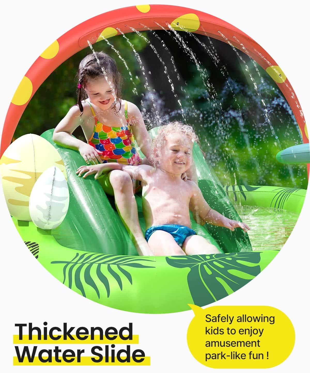 Dino Planet Inflatable Play Center, Airefina Kids Pool, 97"x76"x41" Summer Swim Blow up Kiddie Pool, Rectangular