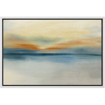 PixonSign Framed Canvas Print Wall Art Pastel Watercolor Sunset Sea Landscape Abstract Shapes Illustrations Modern Art Decorative Minimal Relax/Calm for Living Room, Bedroom, Office - 16"x24" WHITE