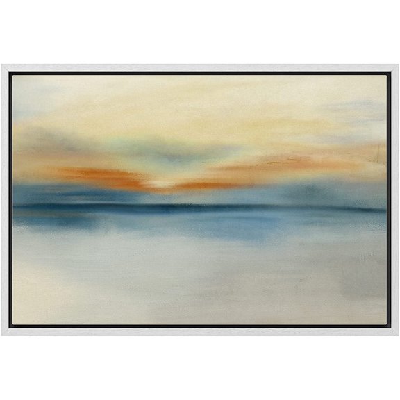 PixonSign Framed Canvas Print Wall Art Pastel Watercolor Sunset Sea Landscape Abstract Shapes Illustrations Modern Art Decorative Minimal Relax/Calm for Living Room, Bedroom, Office - 16"x24" WHITE