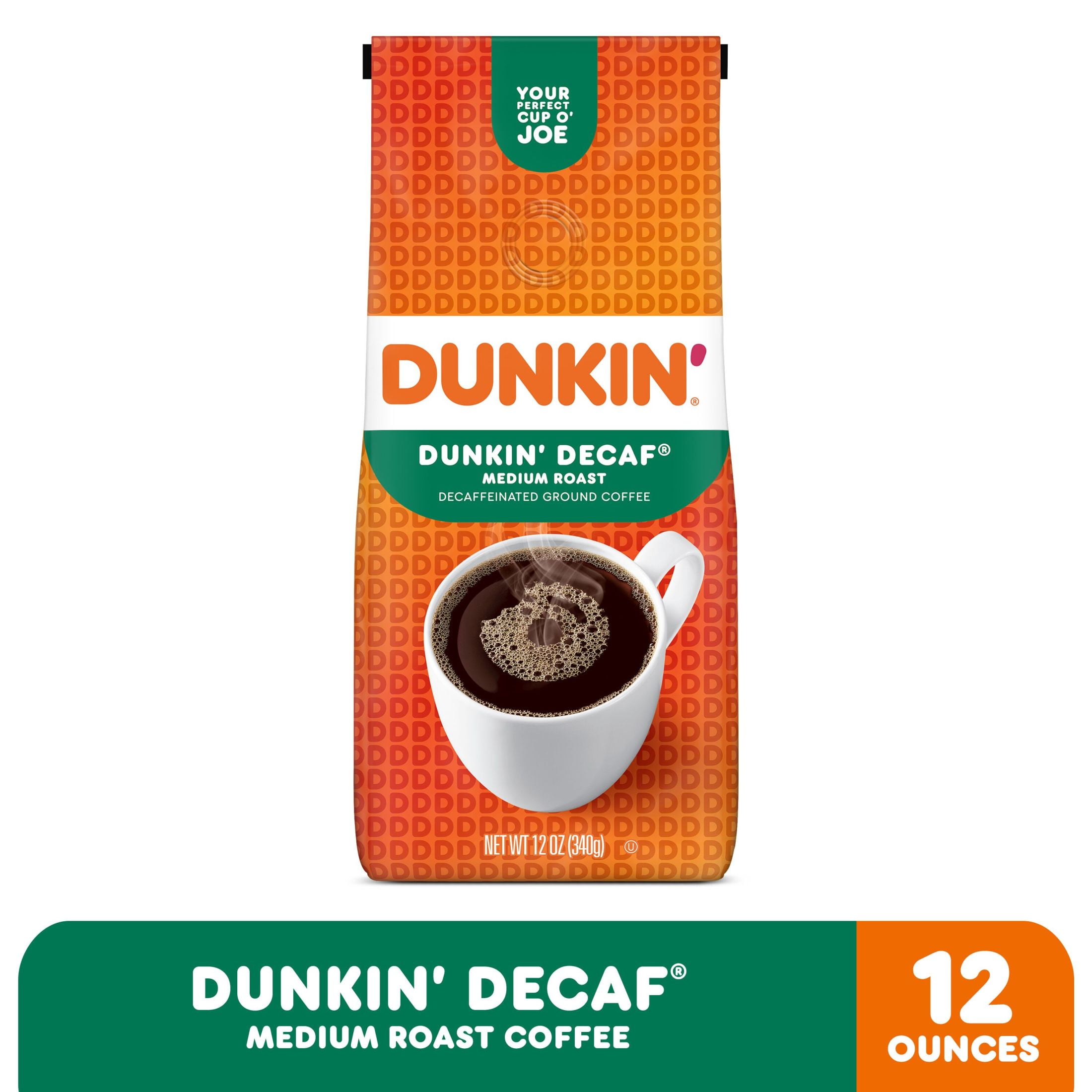 (6 pack) Dunkin’ Decaf Original Blend Ground Coffee, Medium Roast, 12 oz, bag