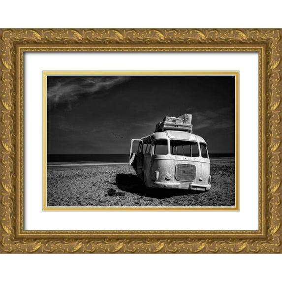 Depaepe, Yvette 24x18 Gold Ornate Wood Framed with Double Matting Museum Art Print Titled - Beached Bus