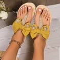 thumbnail image 4 of Xfvqtps New Ladys Herringbone Sandals Bowknot Rhinestone Pearl Adjustable Buckle Split Toes Straw Sole Flat Bottomed Comfortable Non-Slip Vacation Beach Flax Thong Sandals Yellow, 4 of 7