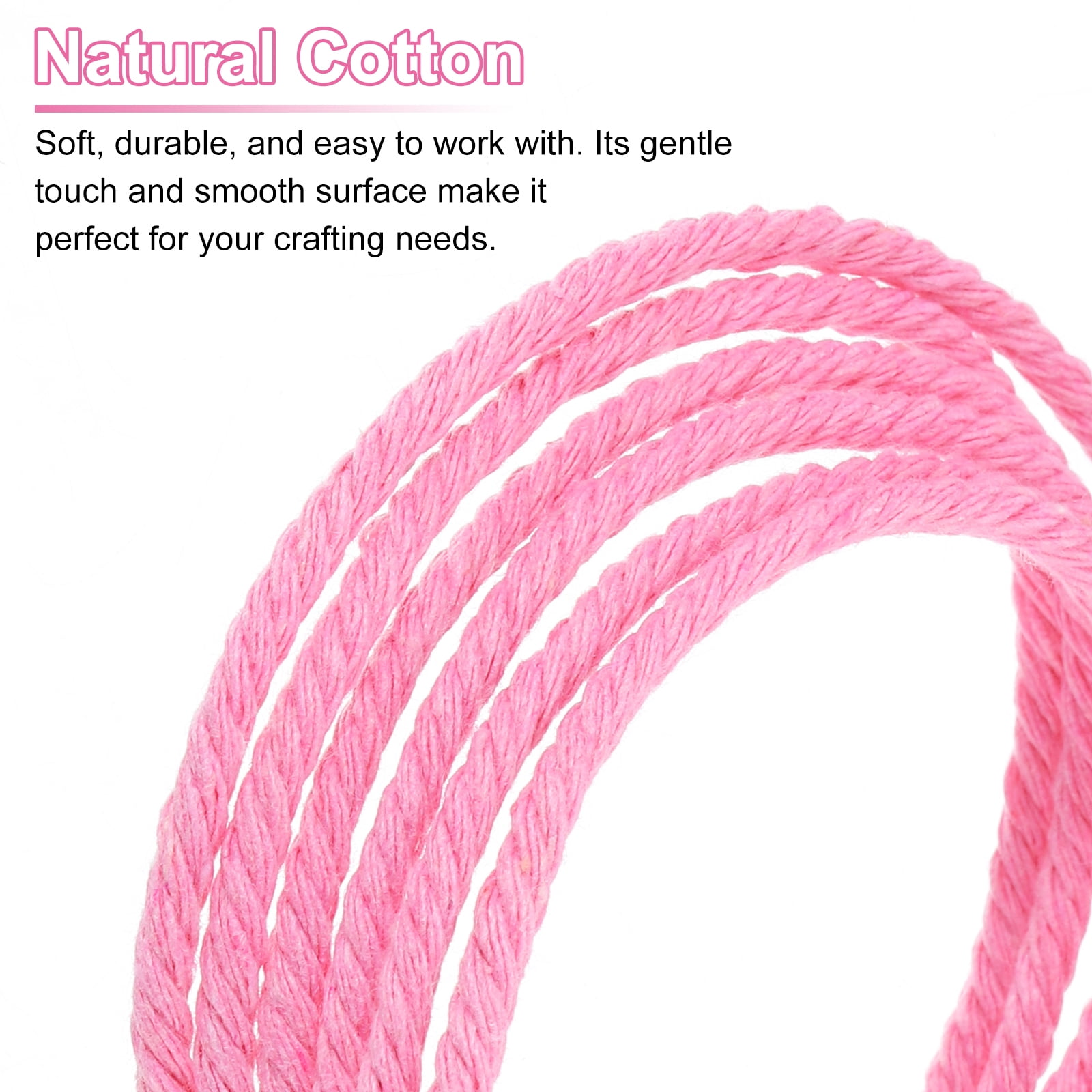 Uxcell Natural Macrame Cord 3mm x 328 Yards 4 Strand Twisted Cotton Macrame Rope for DIY Knitting Plant Wall Hanger Dreamcatcher, Deep Pink
