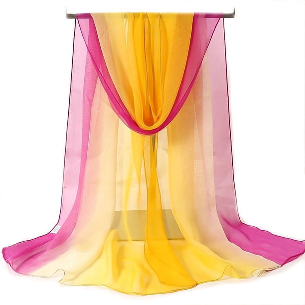 Nvzi Bufanda elegante personalizada, bufanda de protección solar de verano, bufanda pequeña con degradado fino, bufanda ligera y fina (degradado de amarillo y rosa)