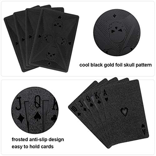 Joyoldelf Cool Black Naipes, Naipes impermeables con patrón de calavera, póquer flexible c Joyoldelf Joyoldelf