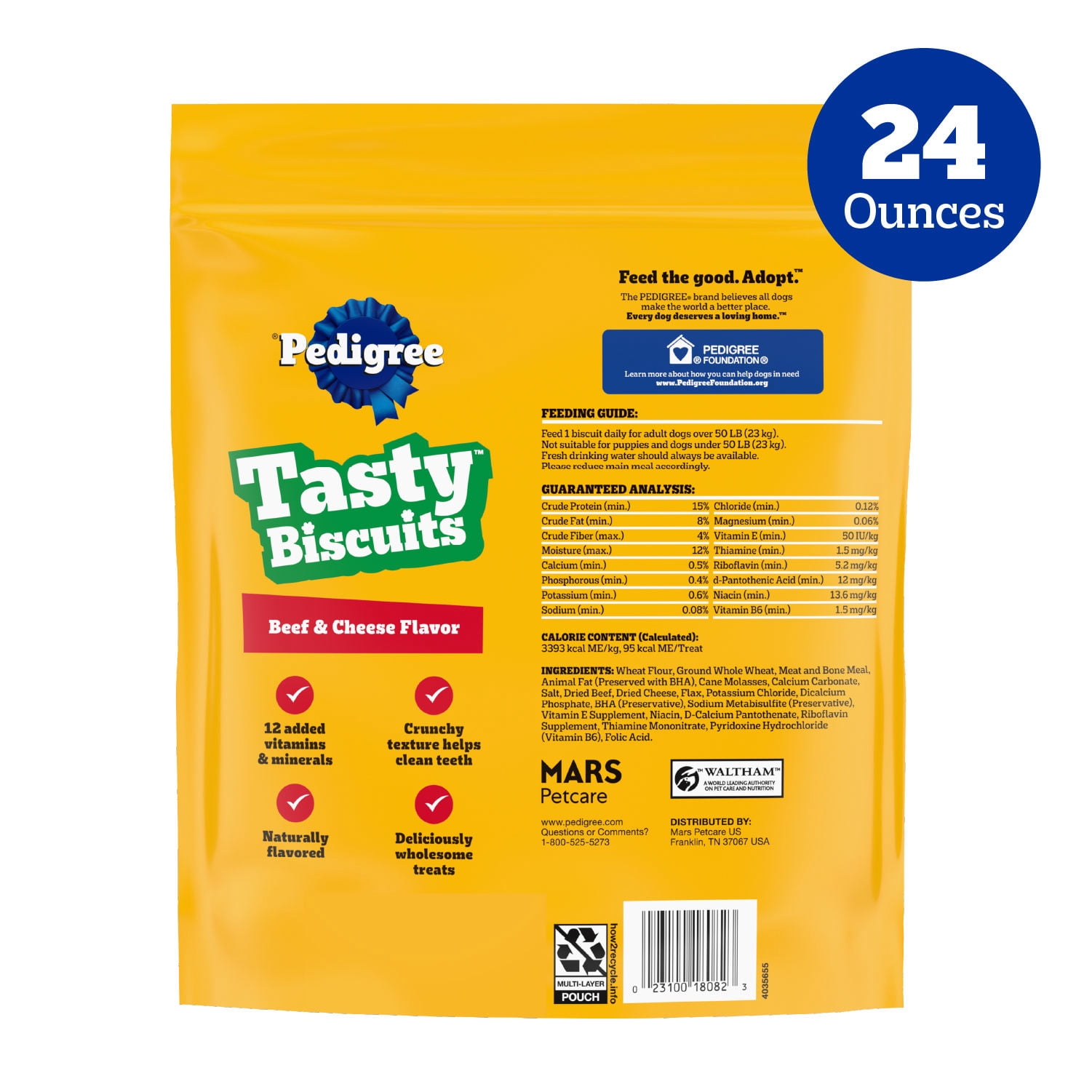 (4 pack) Pedigree Tasty Biscuits Large Dog Treats, Beef & Cheese Flavor, 24-oz Bag