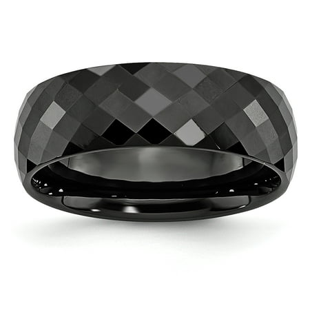 Faceted Black Ceramic Ring - Lex & Lu Chisel Ceramic Black Faceted 7.5mm Polished Band Ring