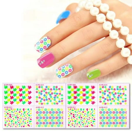 BMC 8pc Assorted Design Gel Nail Polish Art Sticker Stamps - Neon Images Set