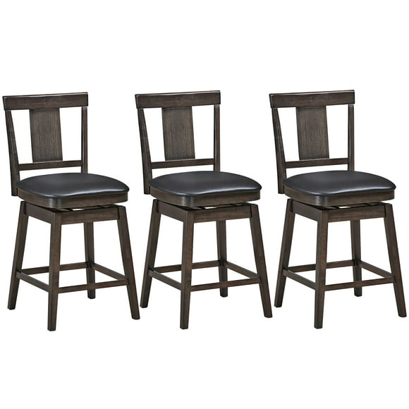 Costway Set of 3 Swivel Bar Stool 24 inch Upholstered Seat Bar Chair Counter Kitchen Pub