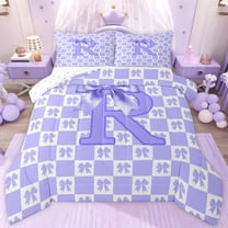 jejeloiu Purple Personalized Gifts Twin Comforter Sets,First Letter R Bedding Set For Bows Lover Reversible 2pcs