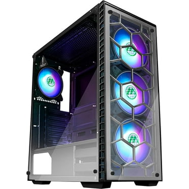 MUSETEX ATX Mid-Tower Chassis Gaming PC Case 4 RGB Fans Pre-Installed 2 Translucent Tempered Glass USB 3.0 Cable Management/Airflow Gaming Style Windows...