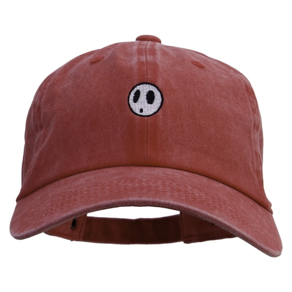 Mario Shy Face Logo Embroidered Washed Solid Pigment Dyed Cotton Twill Brass Buckle Cap - Red OSFM