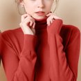 thumbnail image 5 of Scyoekwg Hauts à Manches Longues pour Femmes Col Roulé Automne Hiver Ajustés Hauts de Base Légers Couleur Unie Chemisiers pour Femmes Tendance Amples Hauts d'Automne Chandail (Rouge Melon D\'eau,TTG), 5 of 5