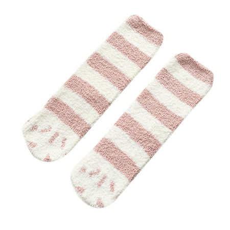 

Women Girls Winter Coral Velvet Slipper Home Socks Cartoon Cat Paw Claw Pattern Contrast Color Fuzzy Warm Floor Hosiery