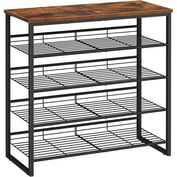 HOOBRO 5 Tier Shoe Rack Shoe Organizer Adjustable Shelves Flat or Slanted Holds 16-20 Pairs Entryway Closet Rustic Brown and Black BF08XJ01