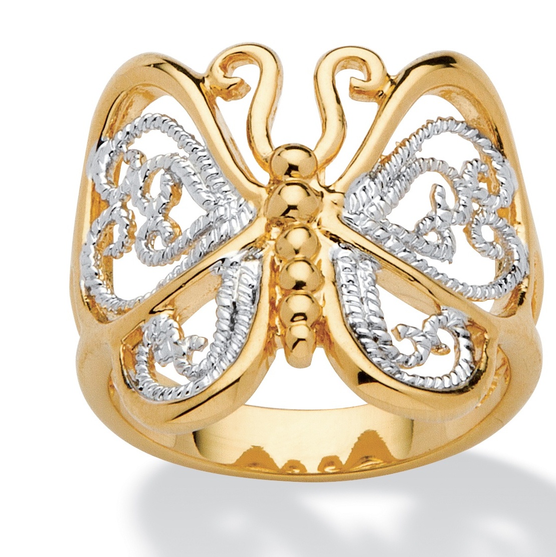 PalmBeach Jewelry Filigree Butterfly Ring in 18k GoldPlated