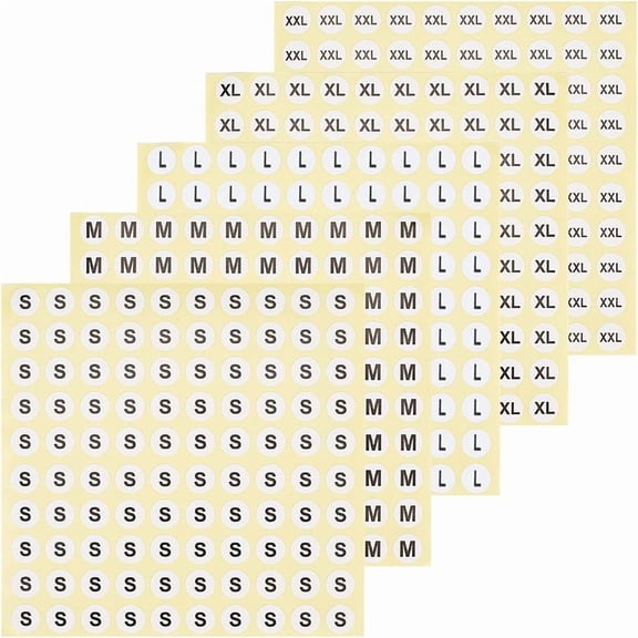 5000Pcs Cloth Size Stickers Clothing Label Stickers Self Adhesive S M L XL XXL Apparel Sizes 0.39in Small Circle Round Dot PVC Light Yellow Labels for DIY Clothing T Shirt Trousers Skirt Retail