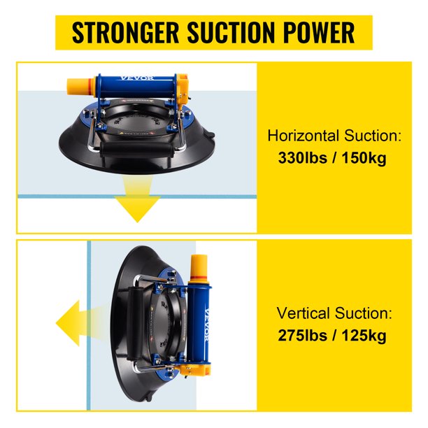 Ventosa de elevación de vidrio VEVOR, ventosa de elevación de vidrio de 12 pulgadas, ventosa de elevación de vidrio de capacidad de carga de 330 lb, elevador de vidrio de mano resistente para mover b