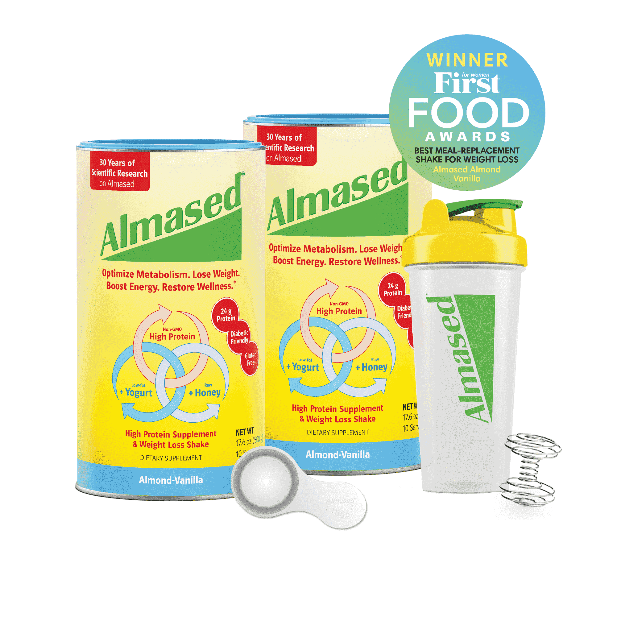 Almased Meal Replacement Shake, Vanilla, 2 Pack with Shaker Bottle