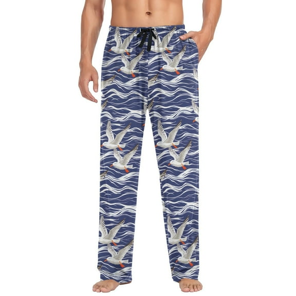 joogoo Men's Pajama Pants Seagull on Wave Soft Long Sleep Lounge Pjs Bottoms L
