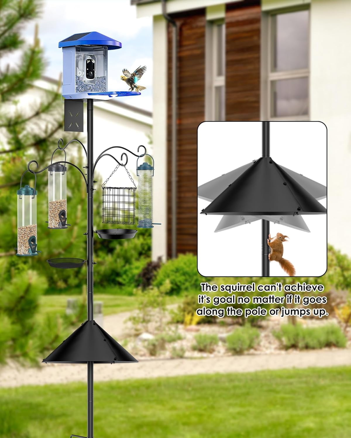 Bird Feeder Pole Squirrel Proof, 92 Inch Heavy Duty Bird Feeder Pole for Outdoor Metal Pole Birds Feeding Station for Wild Birds Watching Attracting (BirdsHouse Not Included)