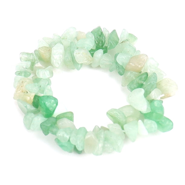 Nvzi Pulsera de cuentas hecha a mano, adecuada, pulsera elástica tejida de doble capa con piedra triturada irregular de cristal colorido natural (verde)