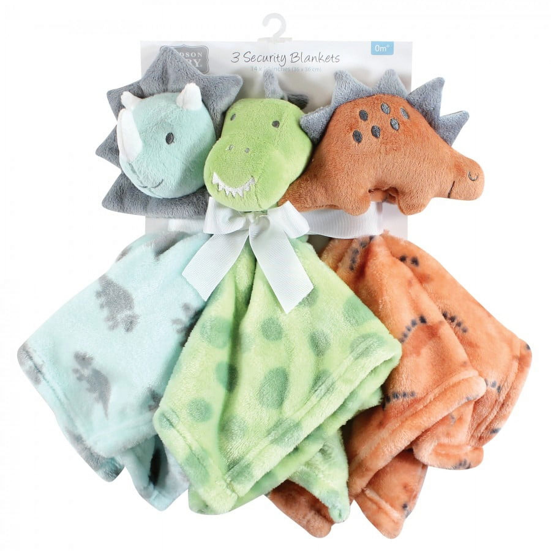 Hudson Baby Infant Boy Animal Face Security Blanket, Dino, One Size