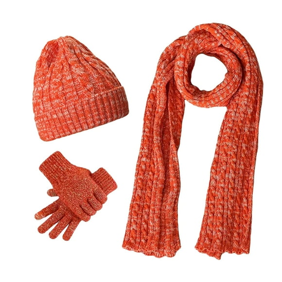 Women&Men Autumn Winter Warm Knit Hat Scarf Gloves Slouchy Three Pieces Winter Snow Knit Cap Screen Mittens Scarves Sets Scarf Hat Set