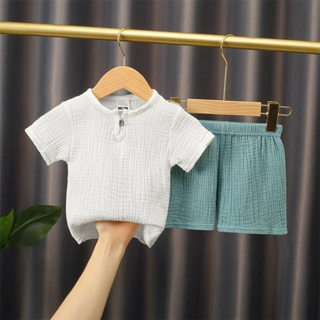 

Toddler Boys Outfit Sets Summer Short Sleeve Cute Cotton And Linen Button Short Sleeve T Shirt Shorts Thin Set
