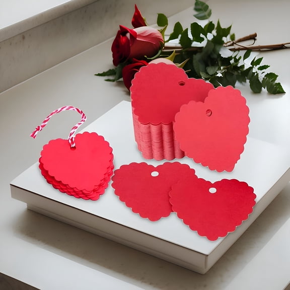 CCOCC 50Pcs Valentine Gift Tags Heart Shaped Gift Tags Heart Tags Hangtags Red Paper Tags for Holiday Gifts,Party,Wedding Favors