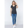 thumbnail image 2 of Saronite Basics V Neck Short Sleeve Henley Knit Shirt Top, Charcoal Grey (Women's), 2 of 4